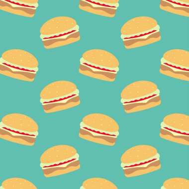   Hamburger deseni. Vektör olarak illüstrasyon. Tebrik kartı, posterler, pankartlar, menü, kart ya da sopa için, pakette baskı, kıyafet, kumaş, duvar kağıdı.