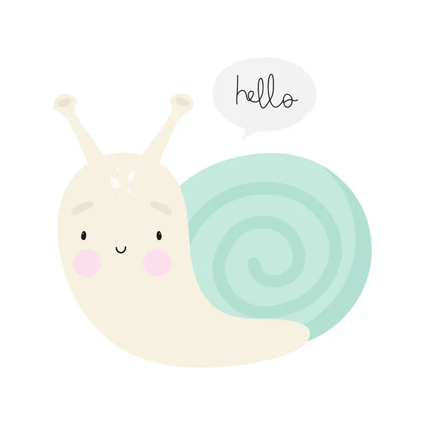 Cute Little Snail Stil Desene Animate Ilustrație Vectorială Pentru Copii — Vector de stoc