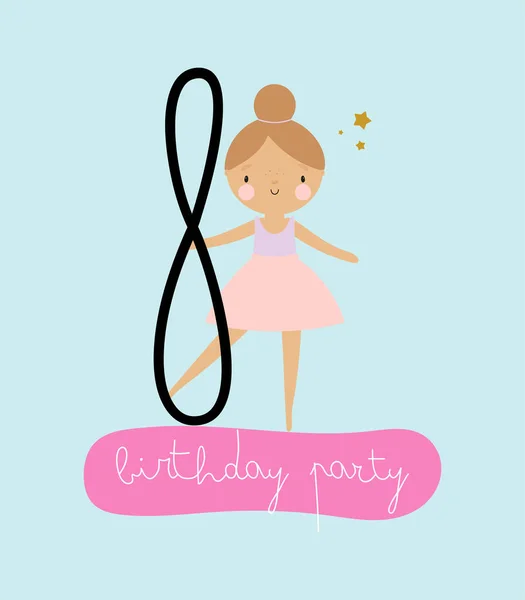 Geburtstagsparty Grußkarte Party Einladung Kinderillustration Mit Cute Little Ballerina Und Stockillustration