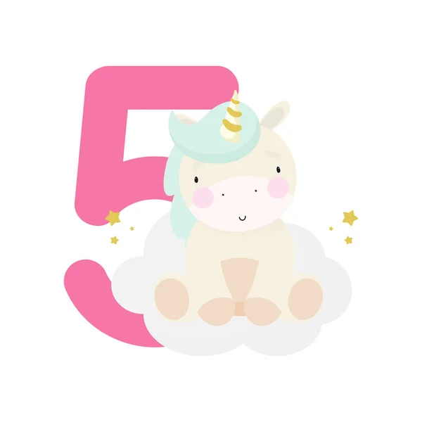 Geburtstagsparty Grußkarte Party Einladung Kinder Illustration Mit Cute Magic Unicorn — Stockvektor