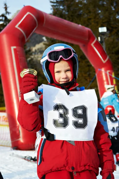Baby cup champion skier — Stock Photo, Image