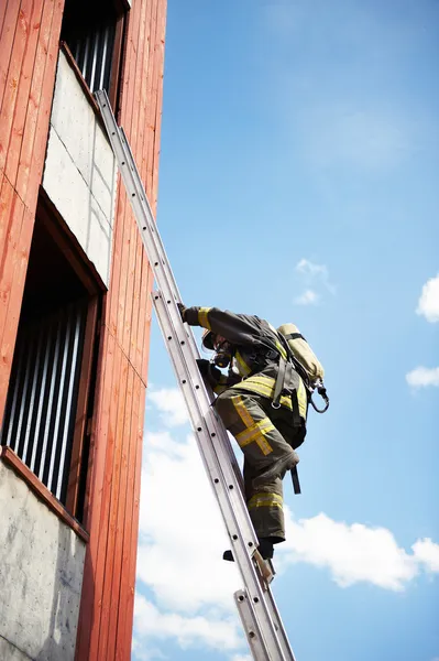 Firefighter climb on fire stairs