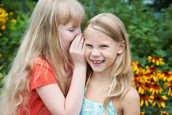 As meninas contam segredos um ao outro — Fotografia de Stock