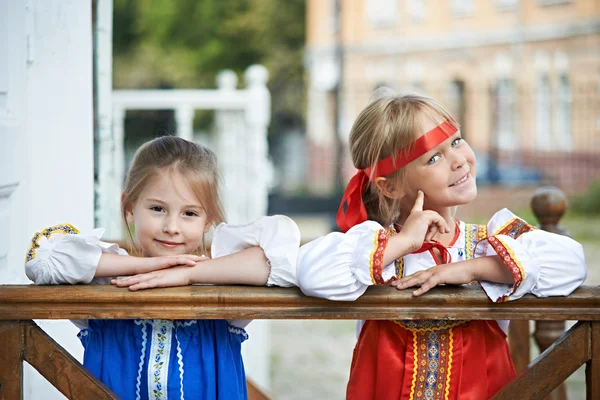Two girls in Russian national costumes — Stock Photo, Image