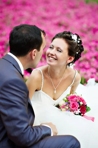 Parejas felices en la boda a pie Imagen de archivo