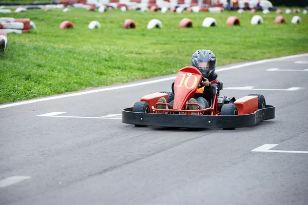 Little karting racer on the track — Stock Photo, Image