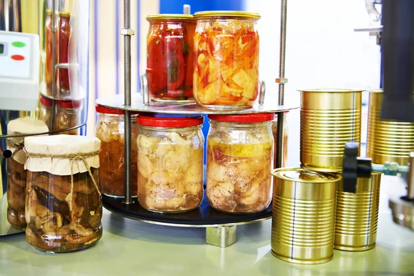 Canned Vegetables Mushrooms Stew Jar Shop Window — стоковое фото