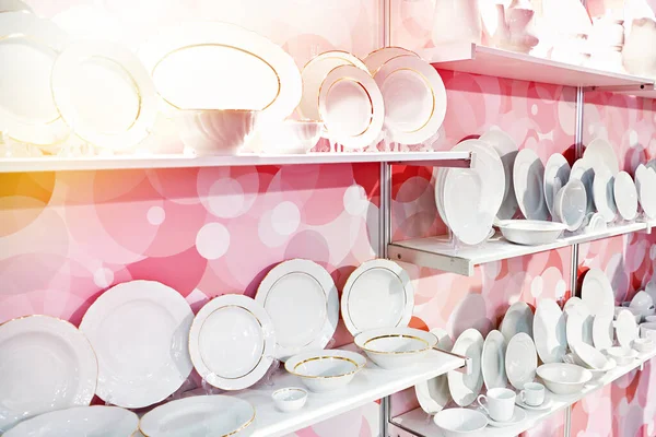Assiettes Porcelaine Dans Magasin Articles Ménagers — Photo