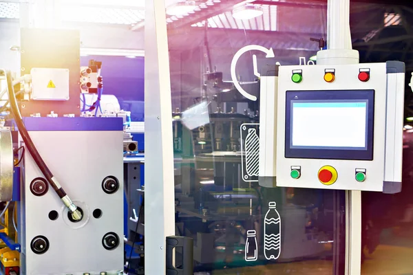 Máquina Moldeo Por Soplado Semiautomática Para Producción Botellas Plástico — Foto de Stock