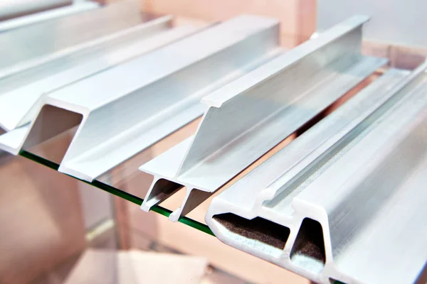 Samples of aluminum alloy profiles at the exhibition stand