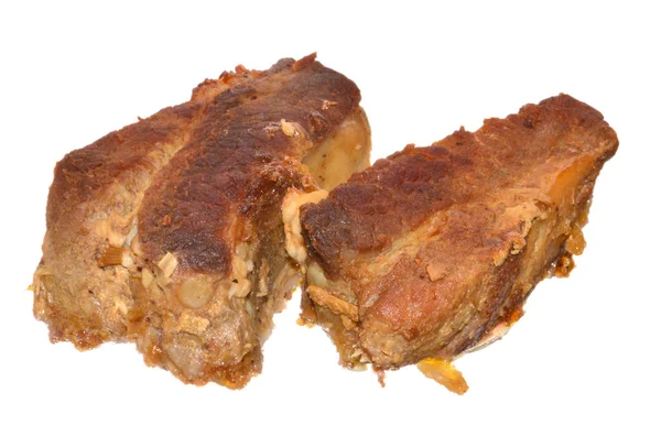 Carne Prăjită Izolată Fundal Alb — Fotografie, imagine de stoc