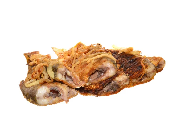 Carne Peixe Frito Isolado Fundo Branco — Fotografia de Stock
