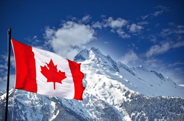 Canada flag and mountains