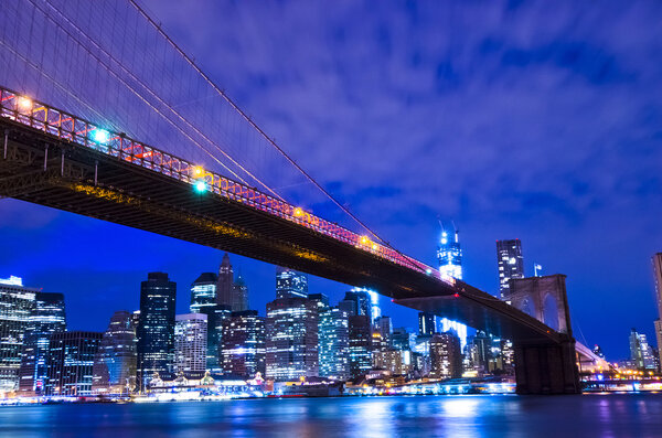 Brooklyn Bridge At Night, New York City, USA