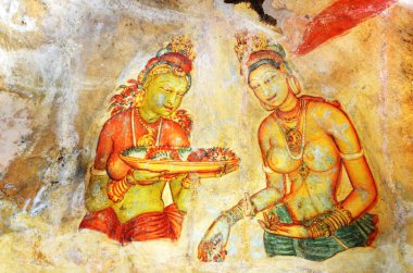 iki sigiriya kızlık meyve ile birlikte fresco