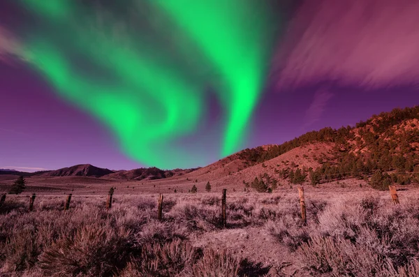 Zelená polární záře polární záře — Stock fotografie