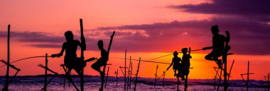 Sri lankan traditional stilt fisherman clipart