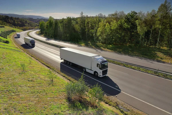 Landscape with a moving truck on the highway.