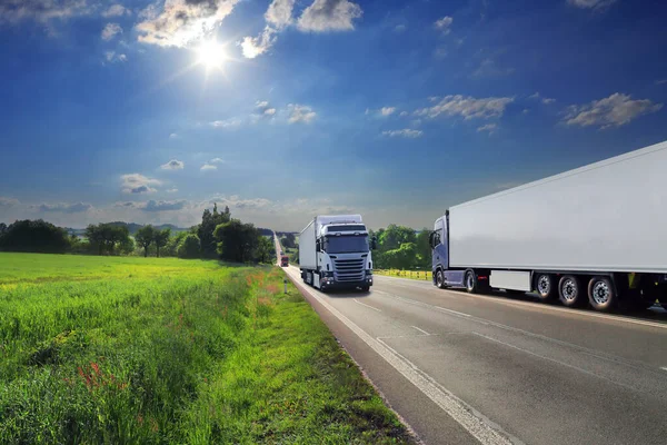 Landscape Moving Truck Highway Sunset Stockfoto