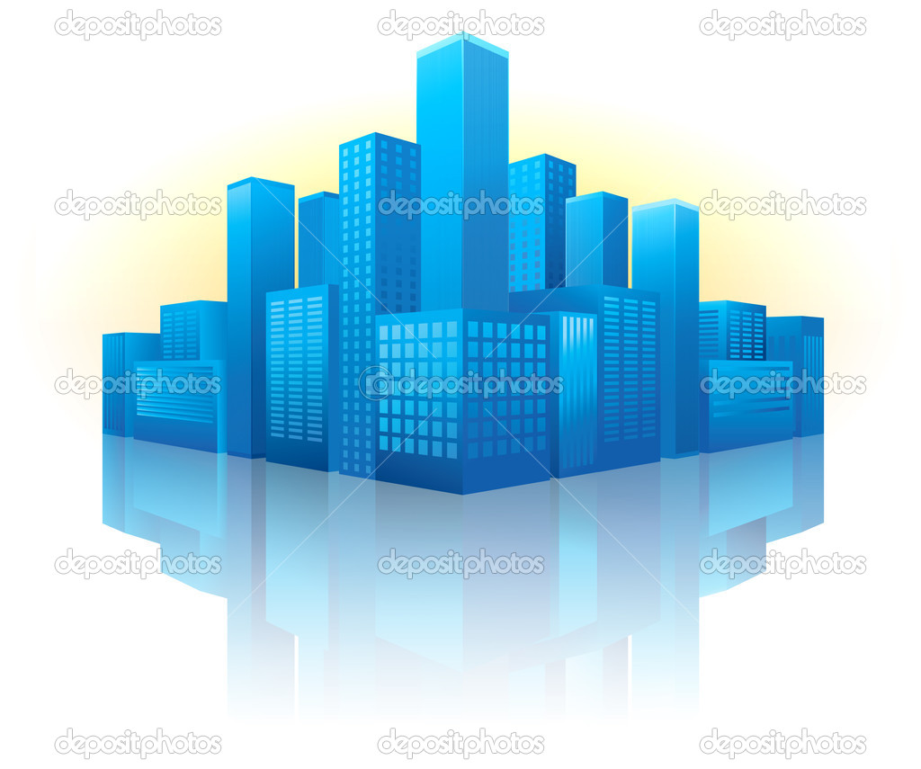 Blue cityscape in perspective
