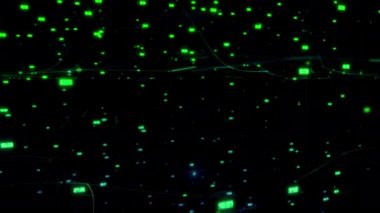 Bilgisayar teknolojisi konsepti IOT ve yapay zeka kullanan büyük veri alışverişi siyah uzay arkaplanındaki dünya modelini 4K video olarak hazırlıyor.