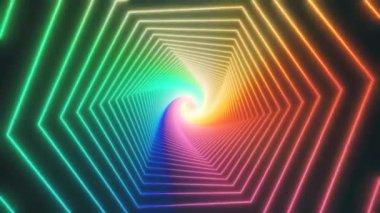 Edm müzik animasyonu için Retro Soyut Parlak VJ tünel videosu. Uçuş bilimkurgu tüneli pürüzsüz döngüsü. Kulüp konseri için müzik videosu için VJ hareket grafikleri, yüksek teknoloji geçmişi. 80 'ler Zaman Geçidi