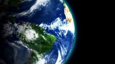 Dünya 'dan uzay gecesine. Gezegen yavaşça dönüyor ve uzaklaşıyor. Çerçevenin ortasında durur