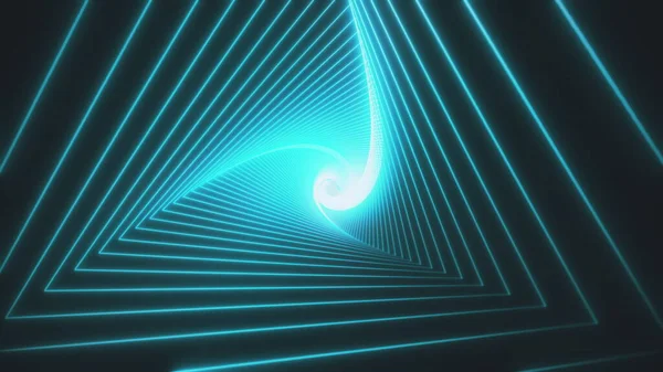 Animation for music videos, nightclubs, LED screens, projection shows, video mapping, audiovisual performances. 3d rendering Loop animation Futuristic tunnel with neon lights, blue shaped triangle.