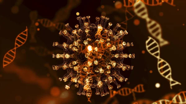 Omicron covid Virus coronavirus 2019-nCoV infektion visualisering. Patogena celler inuti infekterade människor visas som neon gröna sfäriska mikroorganismer på en svart bakgrund. Animerad 3D-konvertering nära — Stockfoto