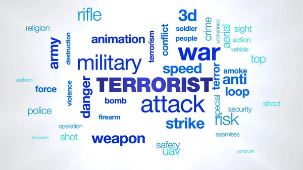 Terroristattack fara militär terrorism krig vapen animering bomb armé skräck animerad word cloud bakgrund i uhd 4k 3840 2160 — Stockfoto
