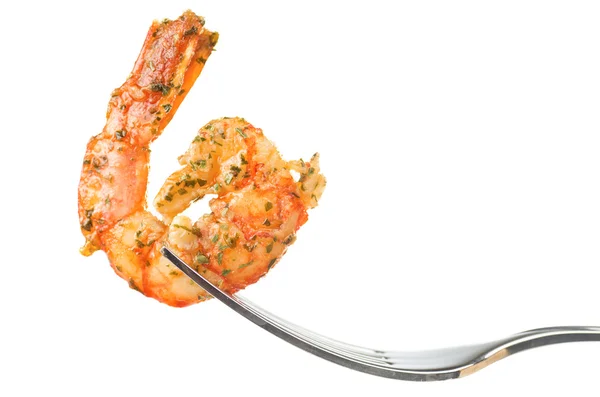 Crevettes épinglées sur une fourchette — Photo