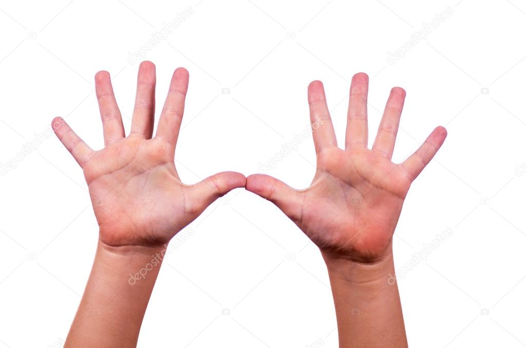 child with hands raised