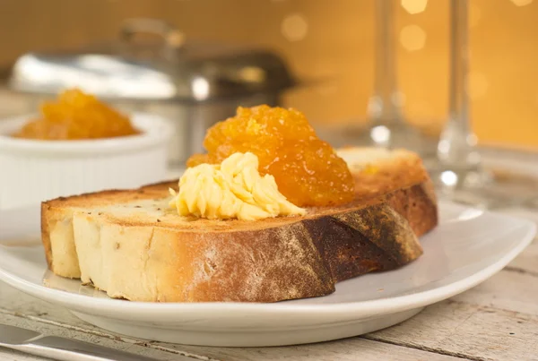 Home Made Toast w Butter & Pineapple Jam — Stock Photo, Image