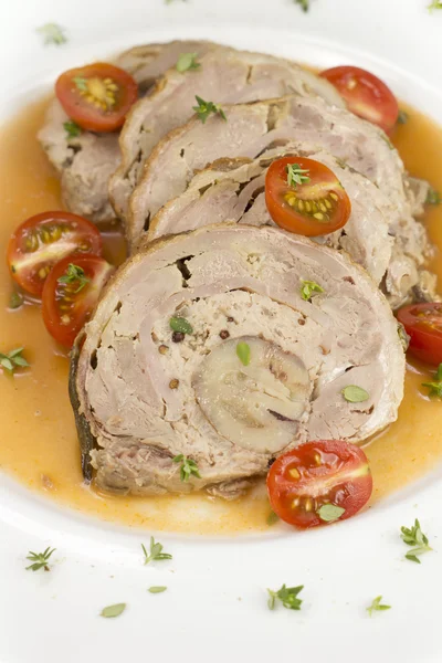 Stuffed Boneless Duck w Ham, Pork n Chestnuts — Stock Photo, Image