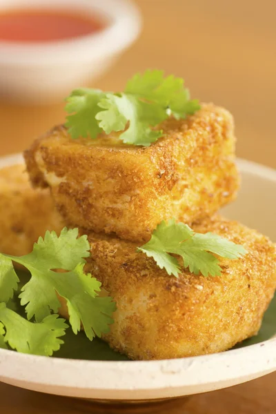 Panerad stekt silken tofu w chiliolja — Stockfoto