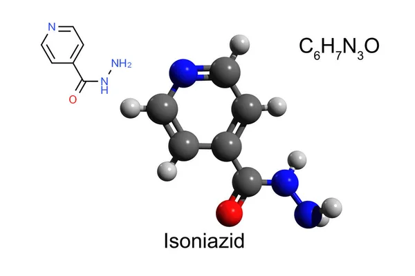 Chemický Vzorec Strukturní Vzorec Model Isoniazidu Používaný Léčbě Tuberkulózy Bílé — Stock fotografie