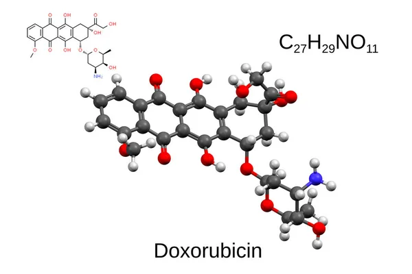 Chemický Vzorec Strukturní Vzorec Ball Stick Model Protinádorového Léku Doxorubicin — Stock fotografie