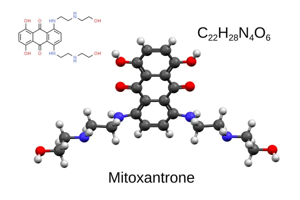 Chemický Vzorec Strukturní Vzorec Ball Stick Model Protinádorového Léku Mitoxantronu — Stock fotografie