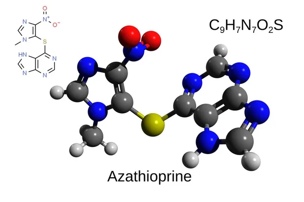 Chemický Vzorec Strukturní Vzorec Ball Stick Model Imunosupresivního Léku Azathioprine — Stock fotografie