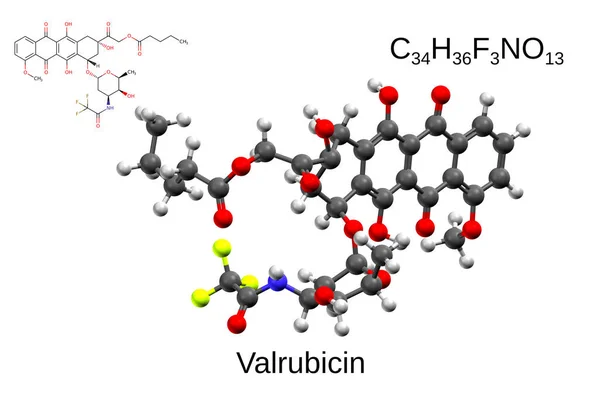 Chemický Vzorec Strukturní Vzorec Ball Stick Model Protinádorového Léku Valrubicin — Stock fotografie