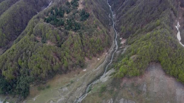 Dron Cámara Vuela Sobre Río Aragvi Que Fluye Través Garganta — Vídeos de Stock