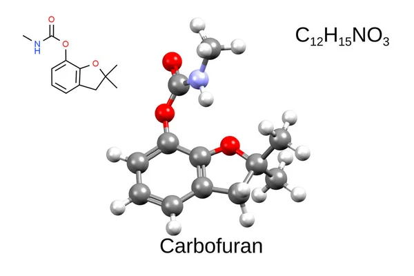 Chemický Vzorec Kosterní Vzorec Model Karbamátového Insekticidu Karbofuranu Bílé Pozadí — Stock fotografie
