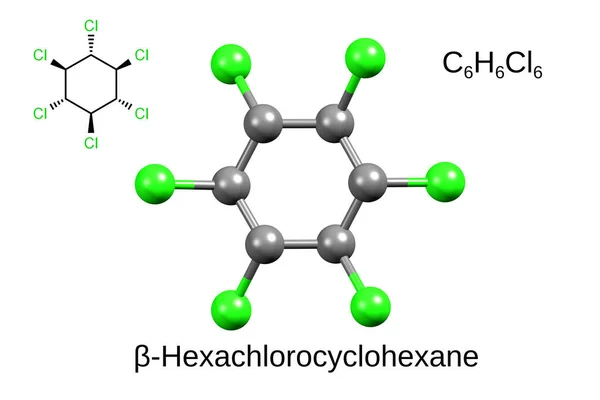 Chemický Vzorec Kosterní Vzorec Model Organochlorinového Insekticidu Hexachlorcyklohexan Bílé Pozadí — Stock fotografie