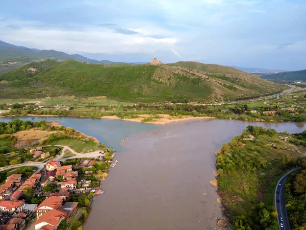 Συμβολή Των Ποταμών Mtkvari Kura Και Aragvi Κοντά Στο Mtskheta — Φωτογραφία Αρχείου