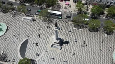 A drone camera flies around the monument to King Pedro IV in Lisbon, Portugal