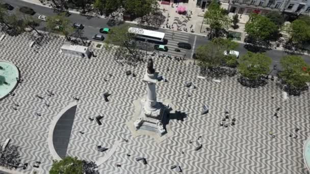 Drone Camera Flies Monument King Pedro Lisbon Portugal — 图库视频影像
