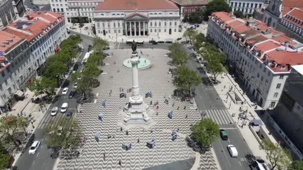 Lisbon Portugal July 2022 Drone Camera Flies Forward Dom Pedro — Stockvideo