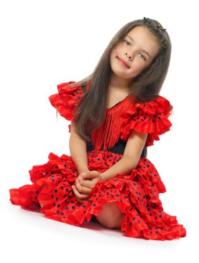 (Seri bir kırmızı İspanyol elbiseli kız)