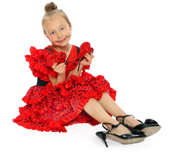 A menina em um vestido espanhol vermelho (série ) — Fotografia de Stock