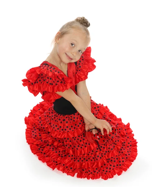 A menina em um vestido espanhol vermelho (série ) — Fotografia de Stock